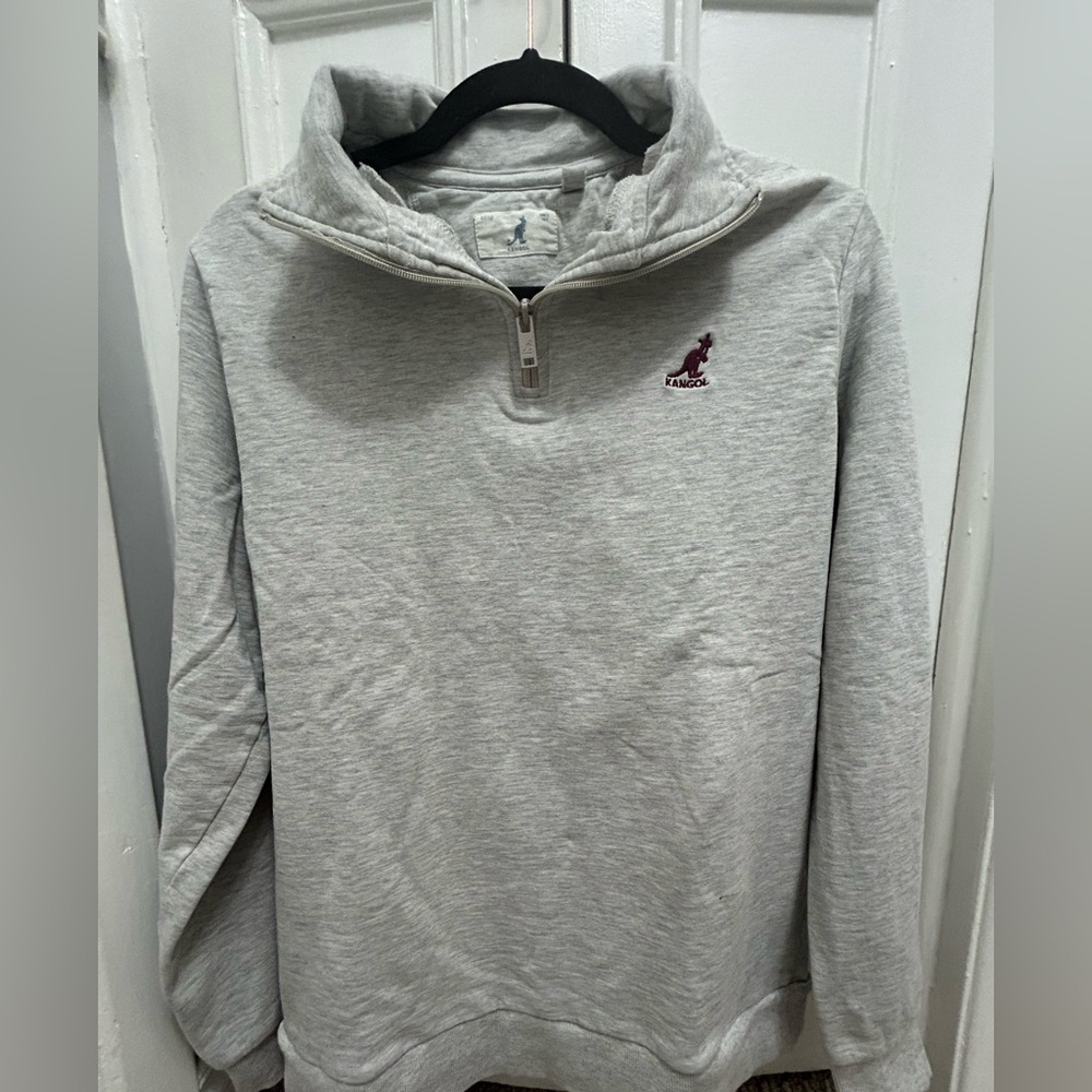 #056 Kangol Light Gray Quarter-Zip Pullover